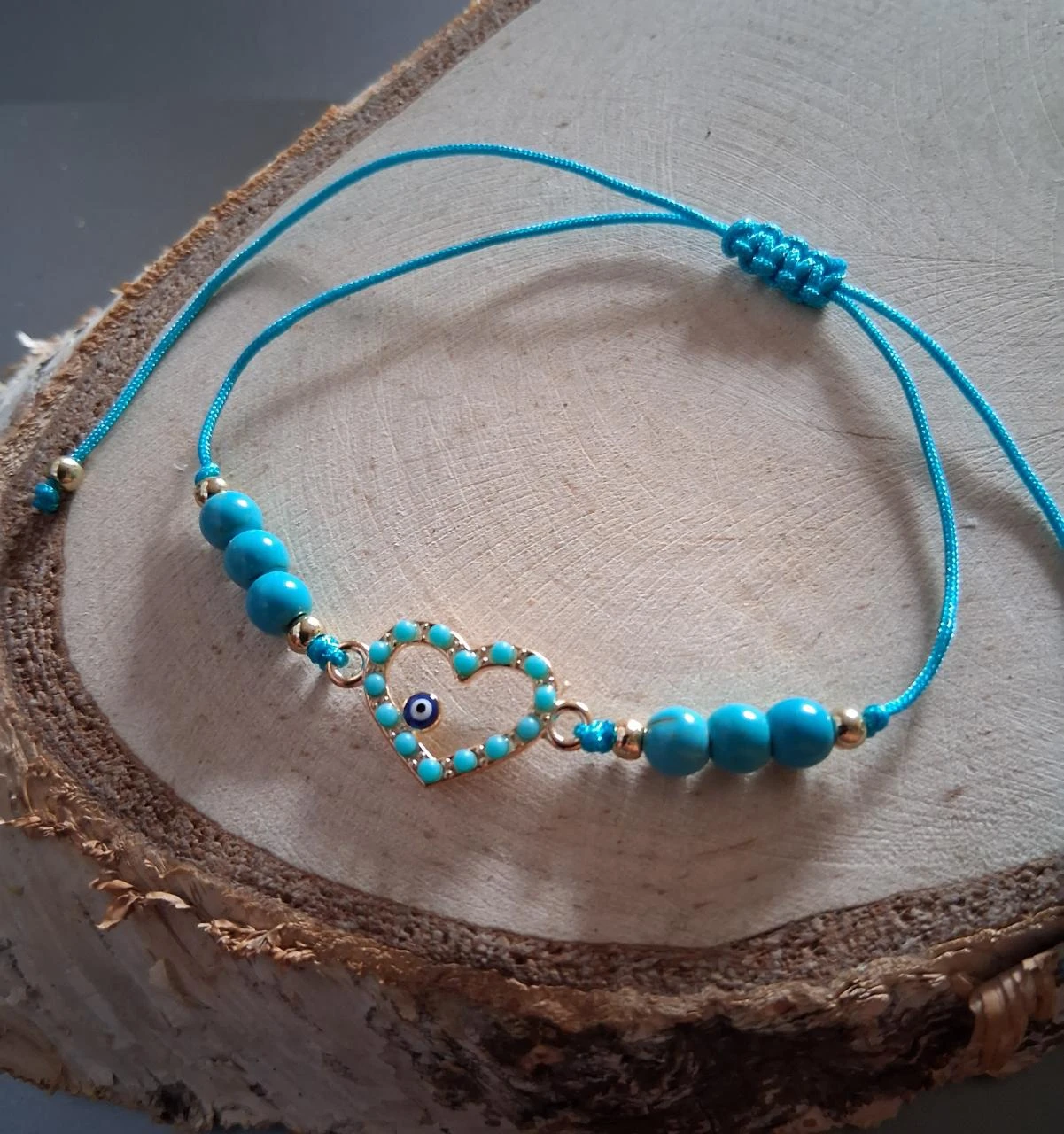geluks armbandje hartje nazar turquoise kraaltjes